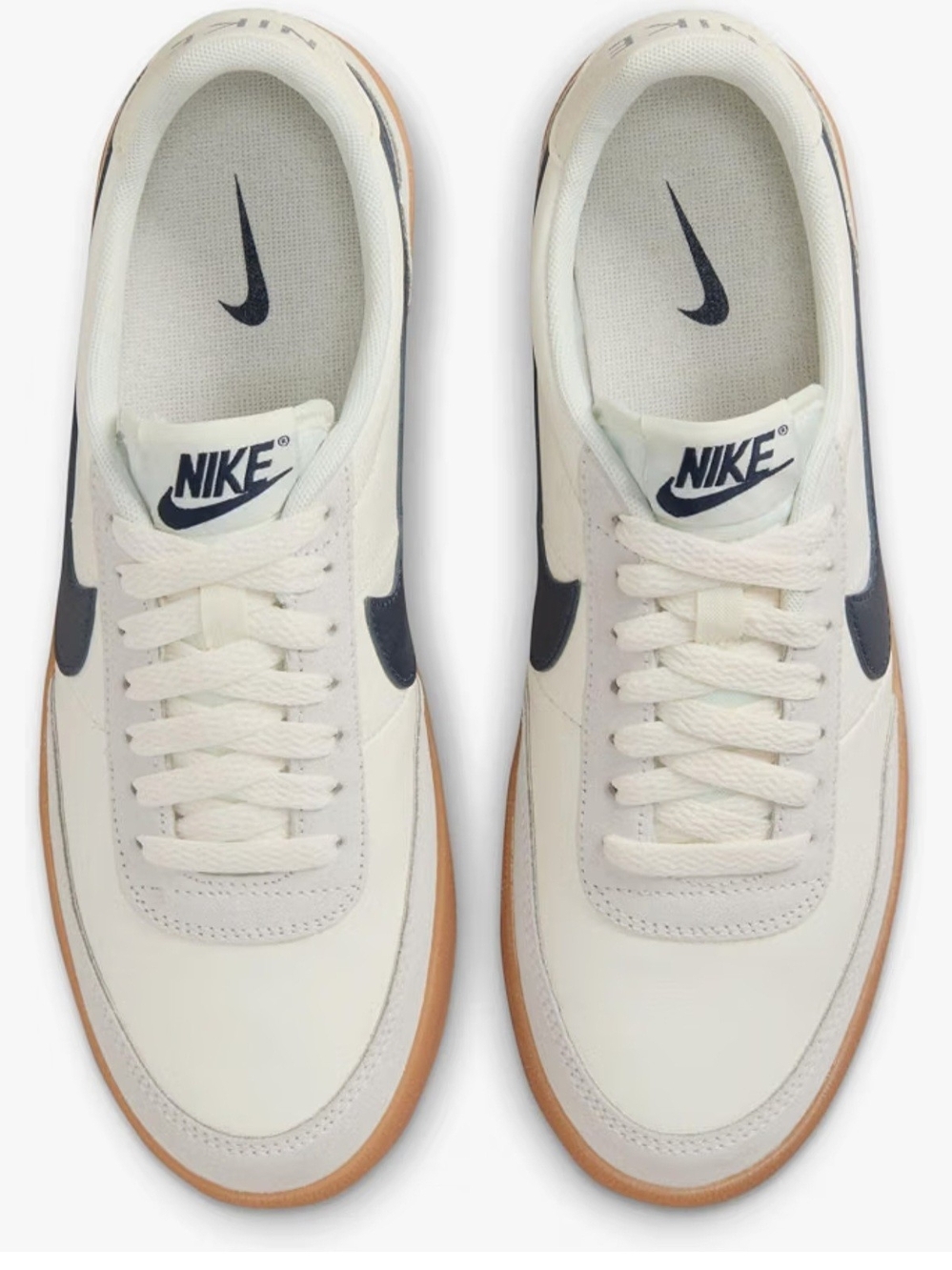 Nike Women’s Cream Sneakers with Navy Swoosh and Gum Sole
